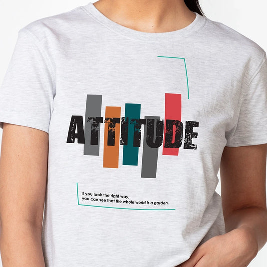 Attitude Girl White Melange Graphic Printed Croptop
