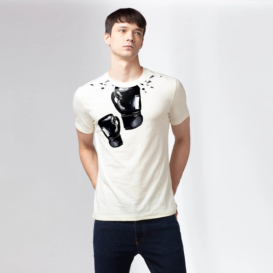 Boxing Hand Off White Graphic Printed T-Shirt for Men