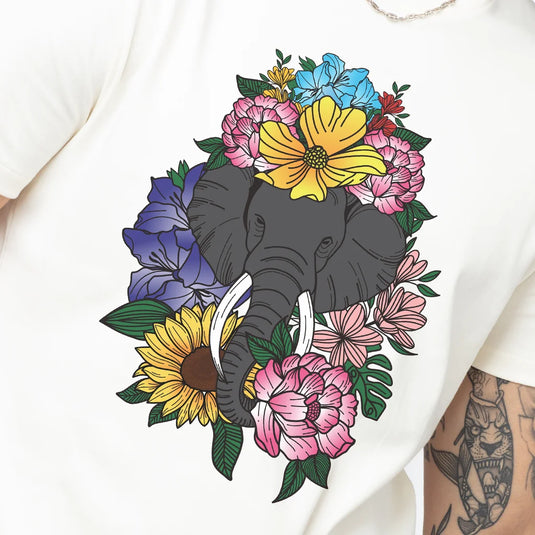 Elephant Beauty Floral Graphic Printed T-Shirts for Men