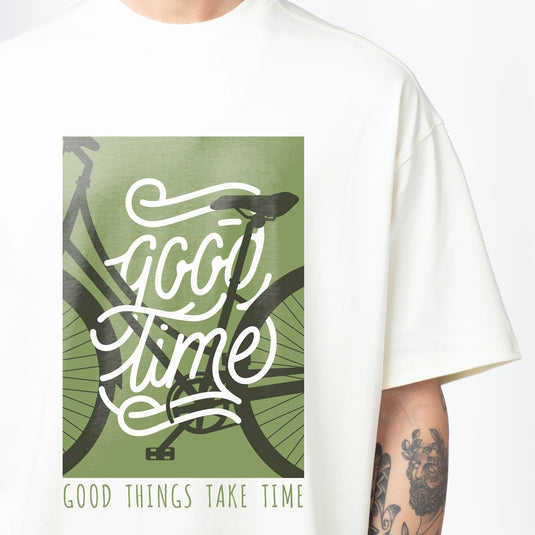 Good Time Printed Oversized White T-Shirt for Men