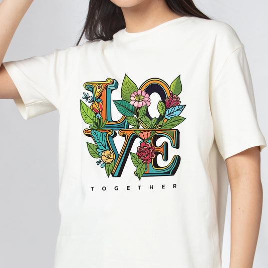 Love Oversized Off White Graphic Printed Tee for Women