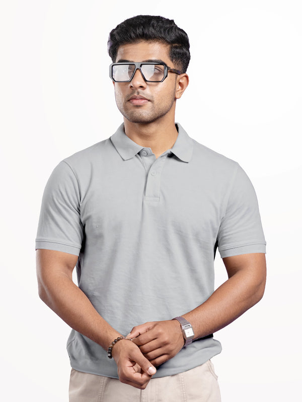 Men's Cotton Polo - Grey Melange