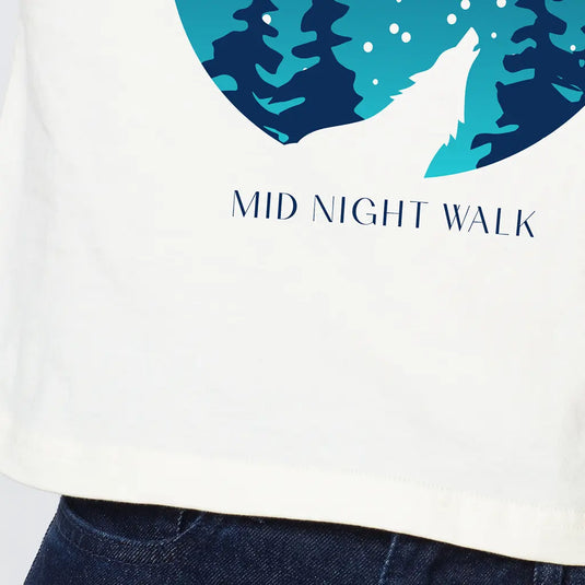 Midnight Walk Women's Off White Graphic Printed Croptop
