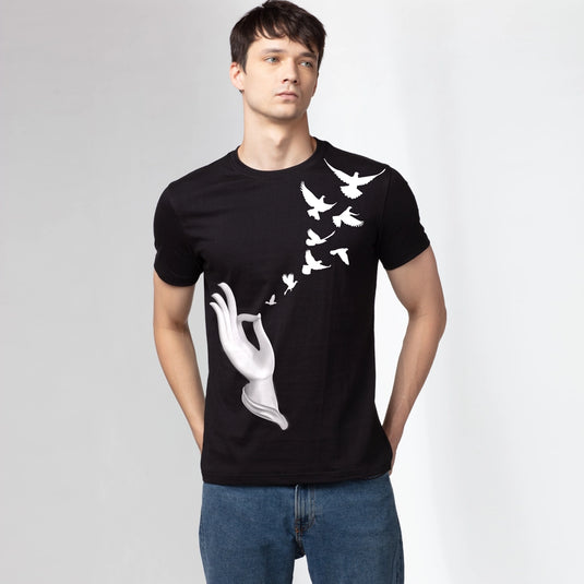 Peace of Hand Graphic Printed Black T-Shirt for Men