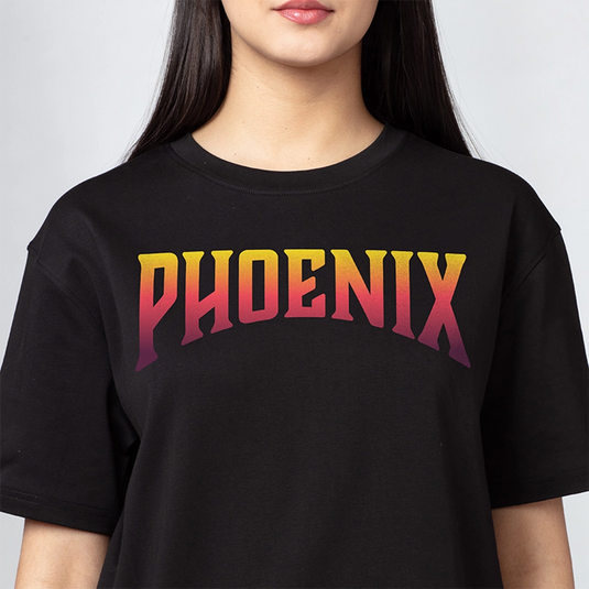 Phoenix Wings Black Oversized Graphic Printed Tee for Women