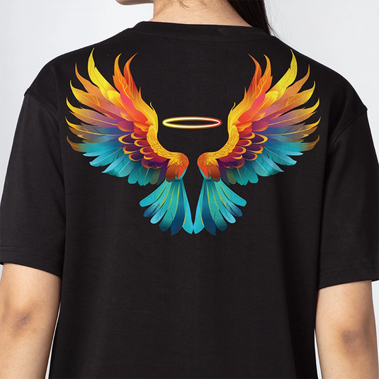 Phoenix Wings Black Oversized Graphic Printed Tee for Women