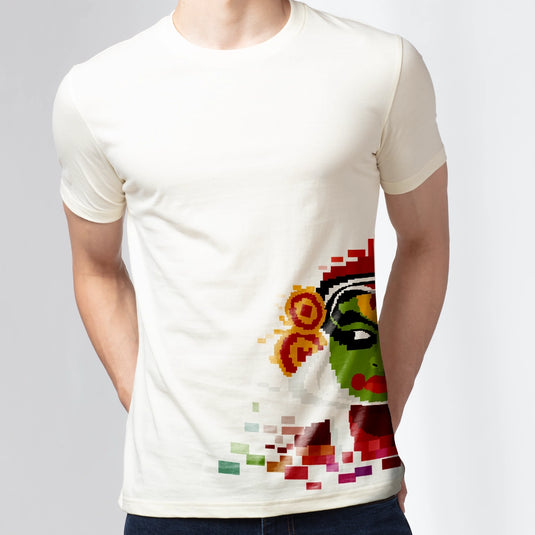 Retro Pixel Half Onam Kathakali Printed T-Shirt for Men