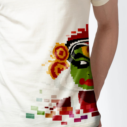 Retro Pixel Half Onam Kathakali Printed T-Shirt for Men