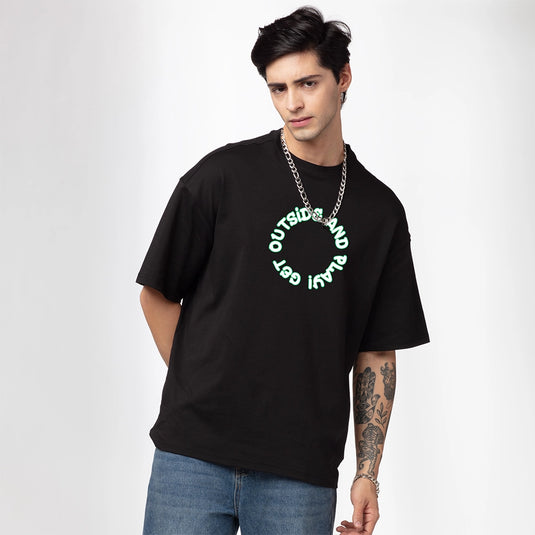 Trance Loop Graphic Printed Oversized Black T-Shirt