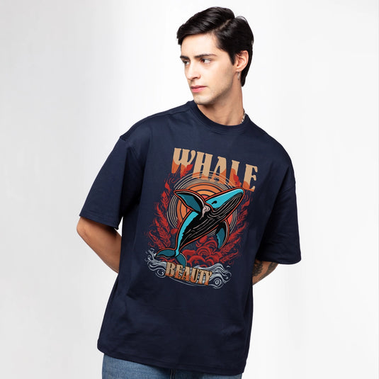 Whale Beauty Navy Men's Oversized Graphic Tee Shirt