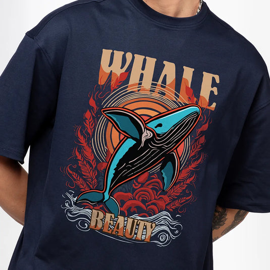 Whale Beauty Navy Men's Oversized Graphic Tee Shirt