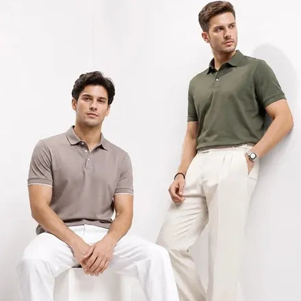Two men in custom polos