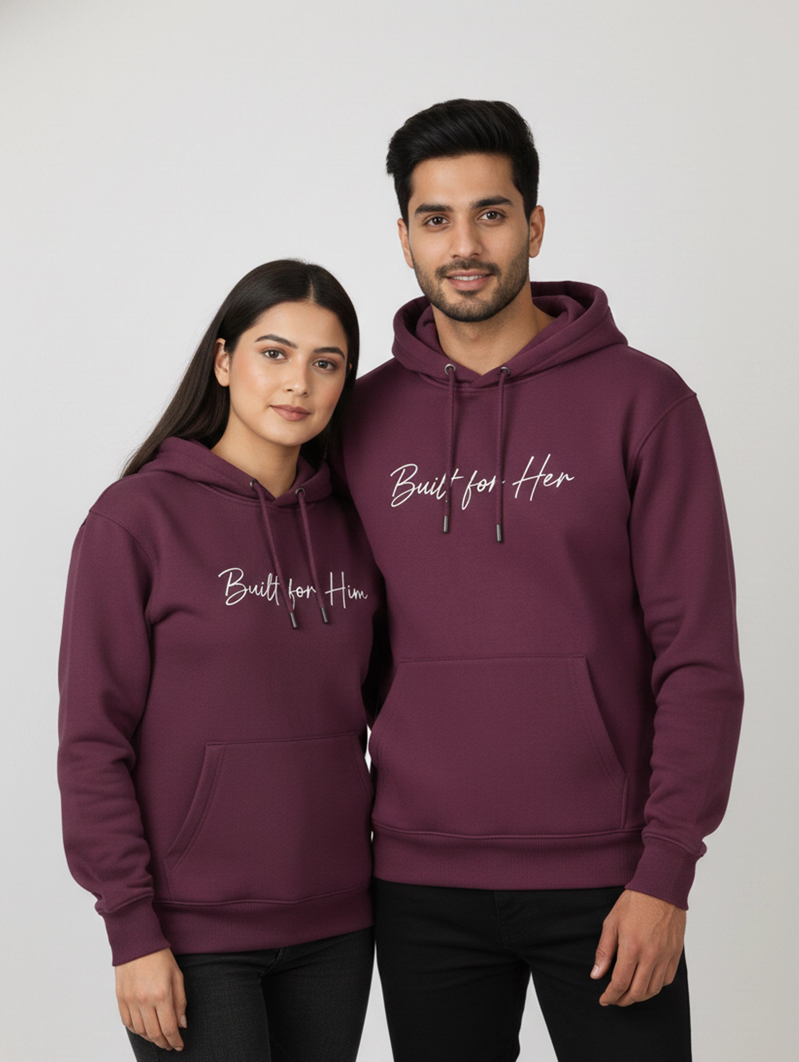 Built for Him & Built for Her Matching Couple Hoodies - Aubergine
