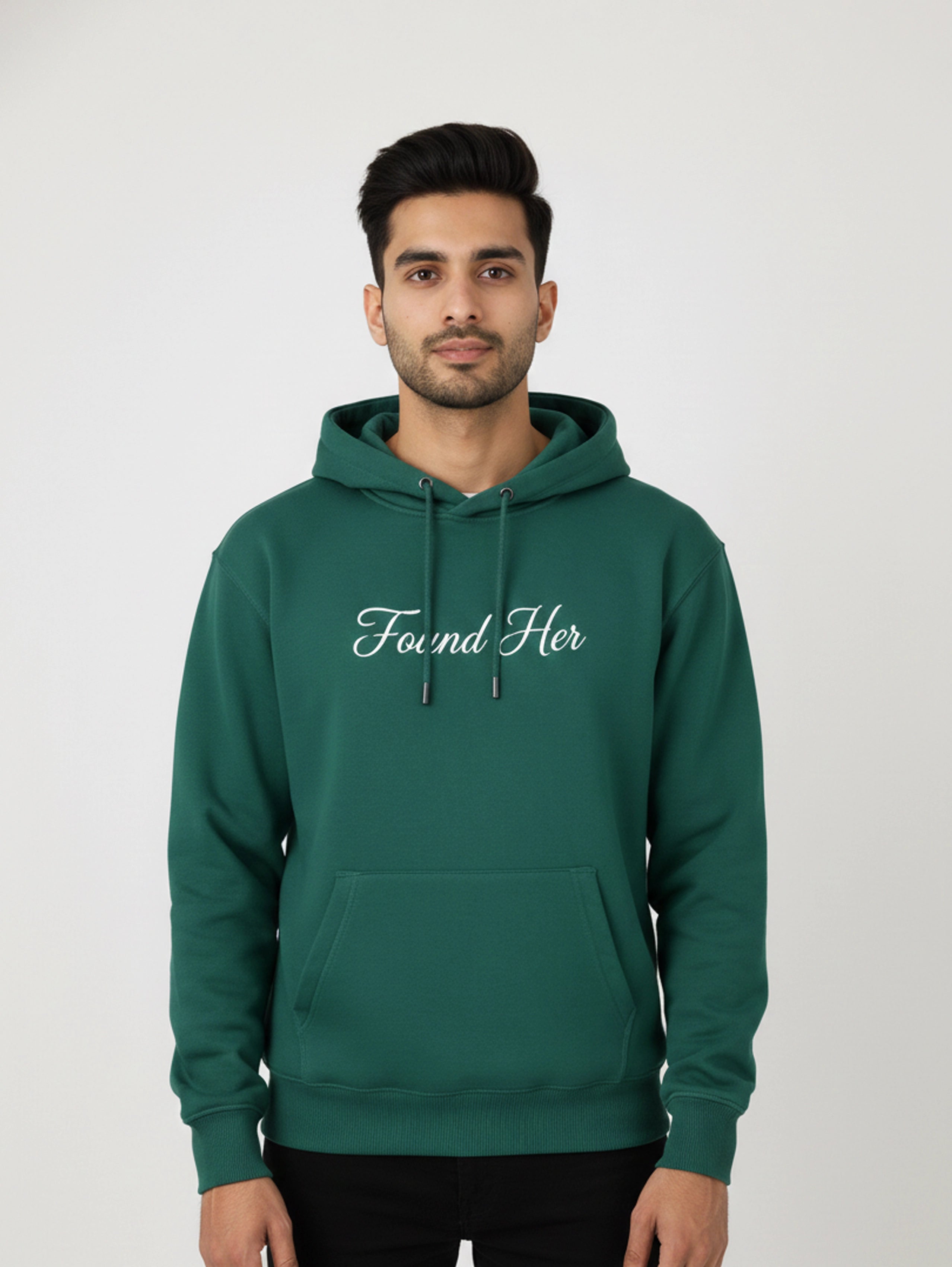 Found Him & Found Her Matching Couple Hoodies - Bottle Green