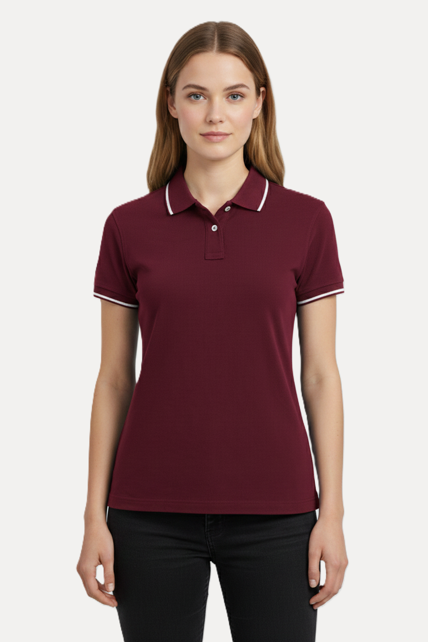 Women Solid Polo with Tipping