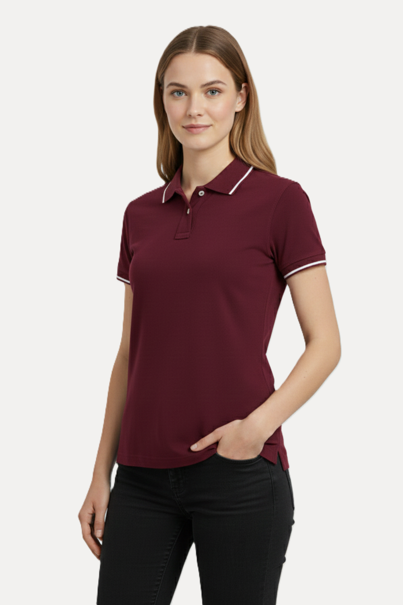 Women Solid Polo with Tipping