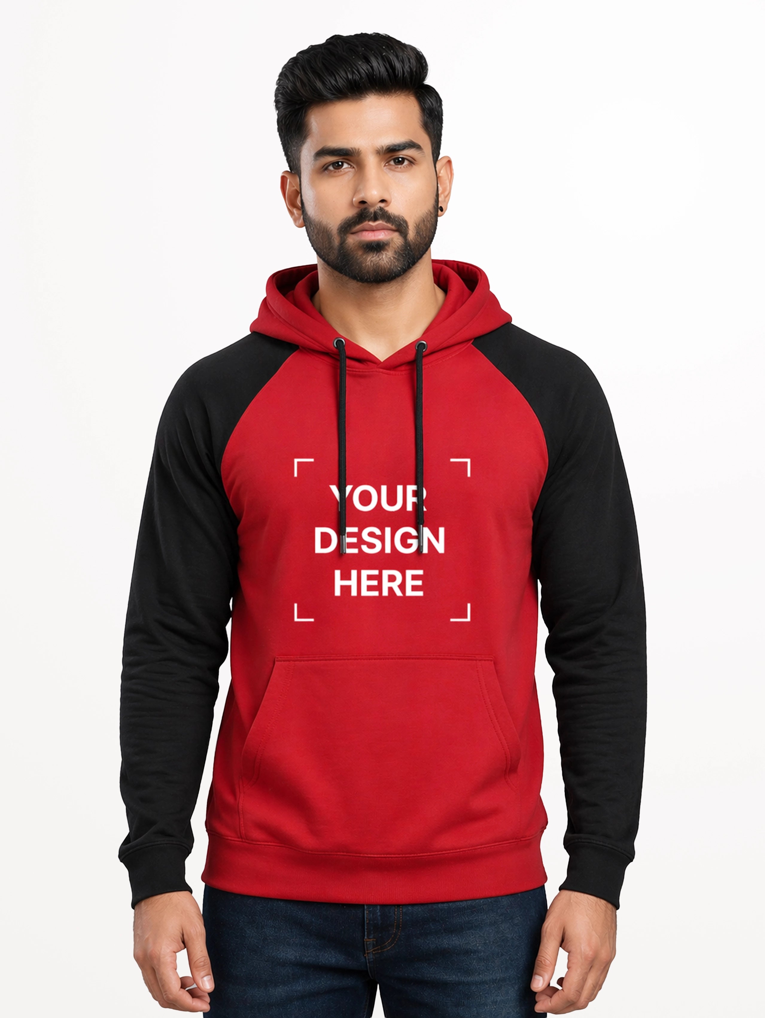 Men's Raglan Sleeve Blend Pullover Hoodie - Red