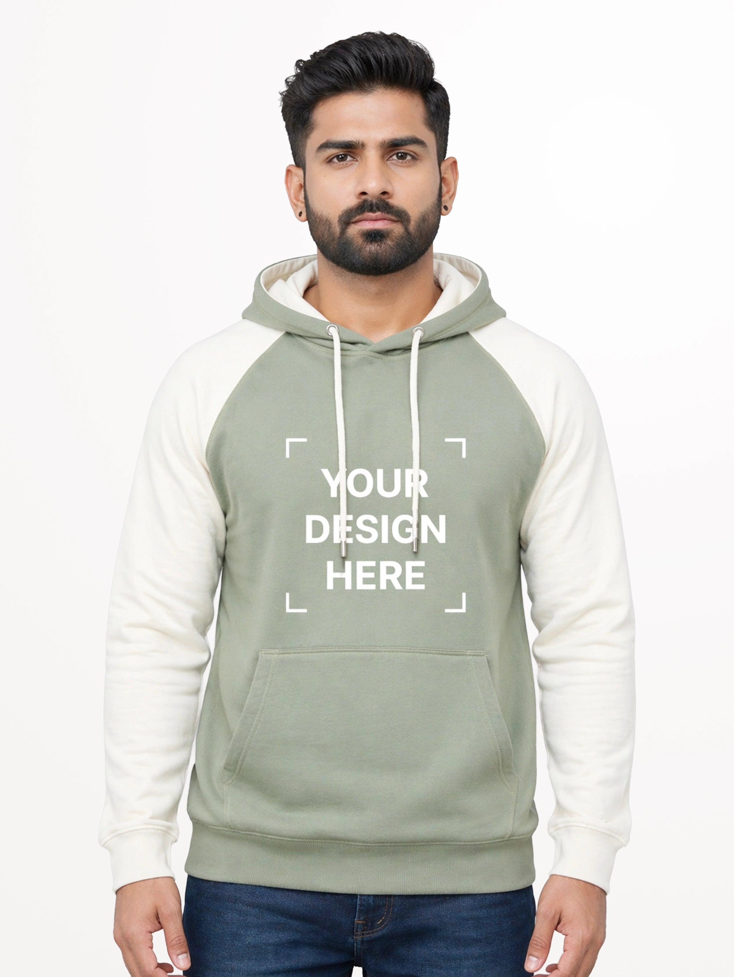 Men's Raglan Sleeve Blend Pullover Hoodie - Sage Green