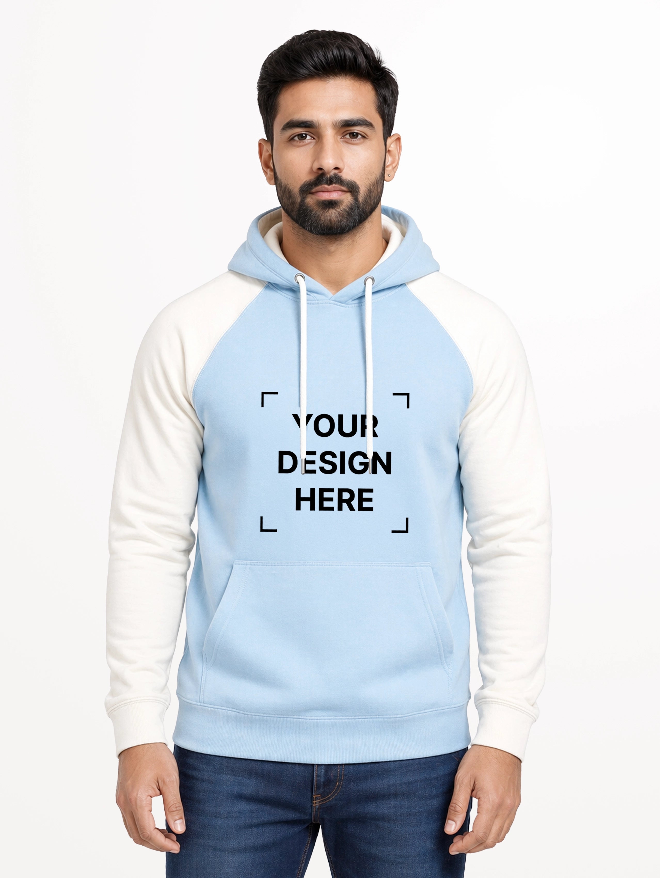 Men's Raglan Sleeve Blend Pullover Hoodie - Sky Blue