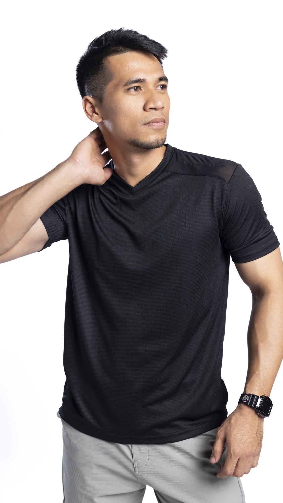 Xalt Life Urban Grid 2 – men’s Grid Weave Tech Knit V neck T-shirt