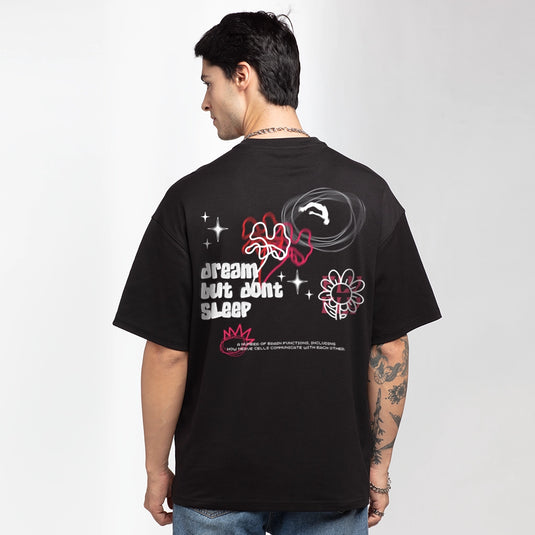 Aesthetic Dream Printed Oversized Balck T-Shirt for Men