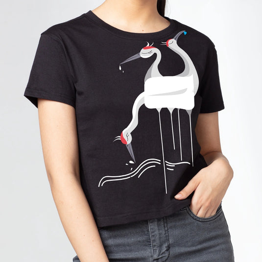 Birds Illustration Graphic Printed Croptop for Women