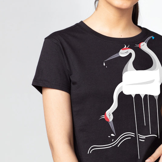 Birds Illustration Graphic Printed Croptop for Women