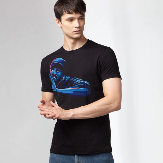 Blue Man Comfort Fit Black Art Printed T-Shirt for Men