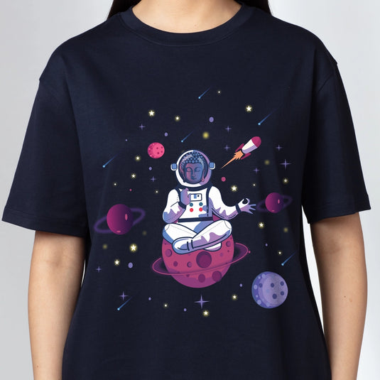 Buddha in Space Oversized Graphic Printed T-Shirt for Women