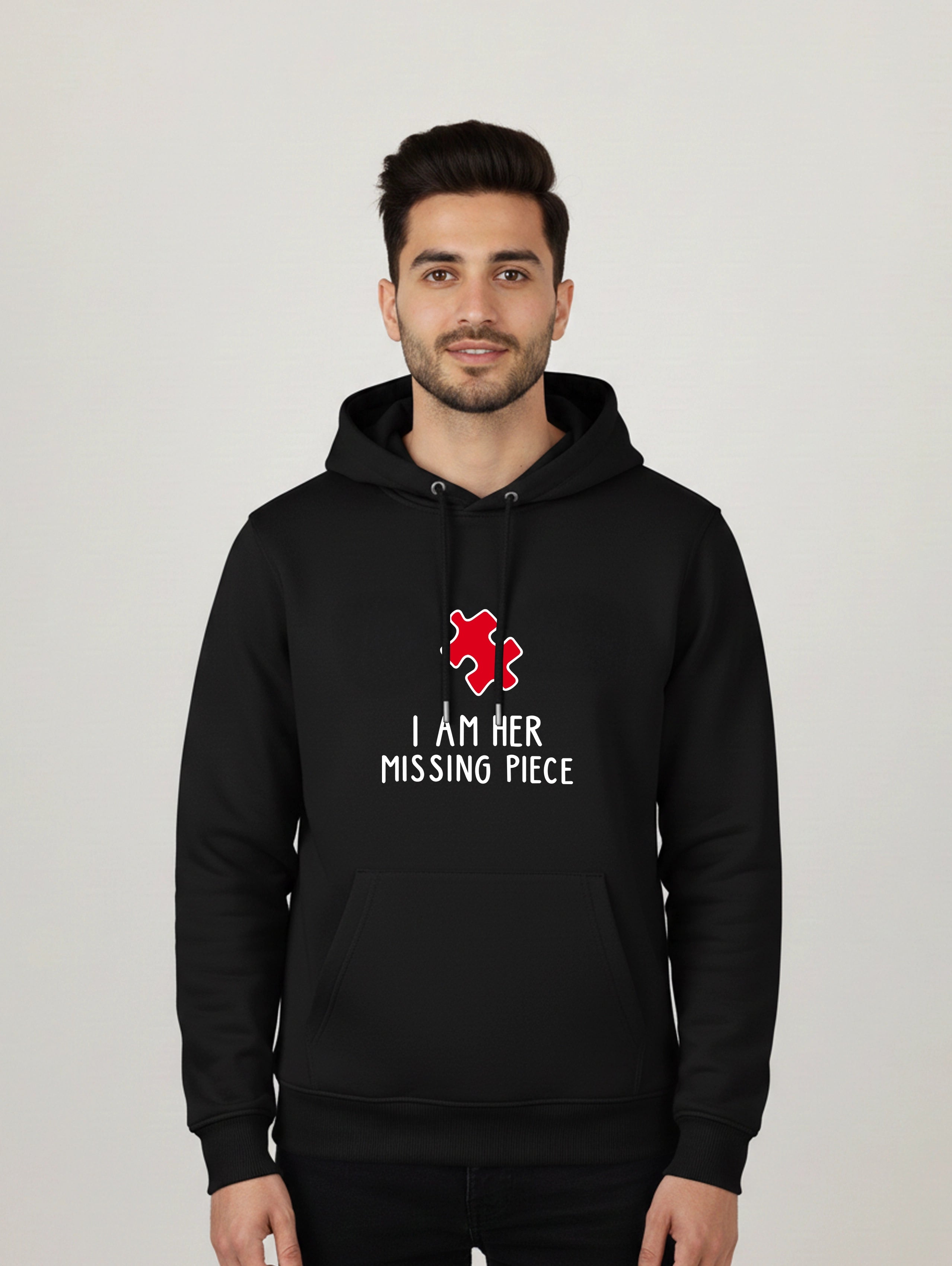 I Am His Missing Piece & I Am Her Missing Piece Matching Couple Hoodies - Black