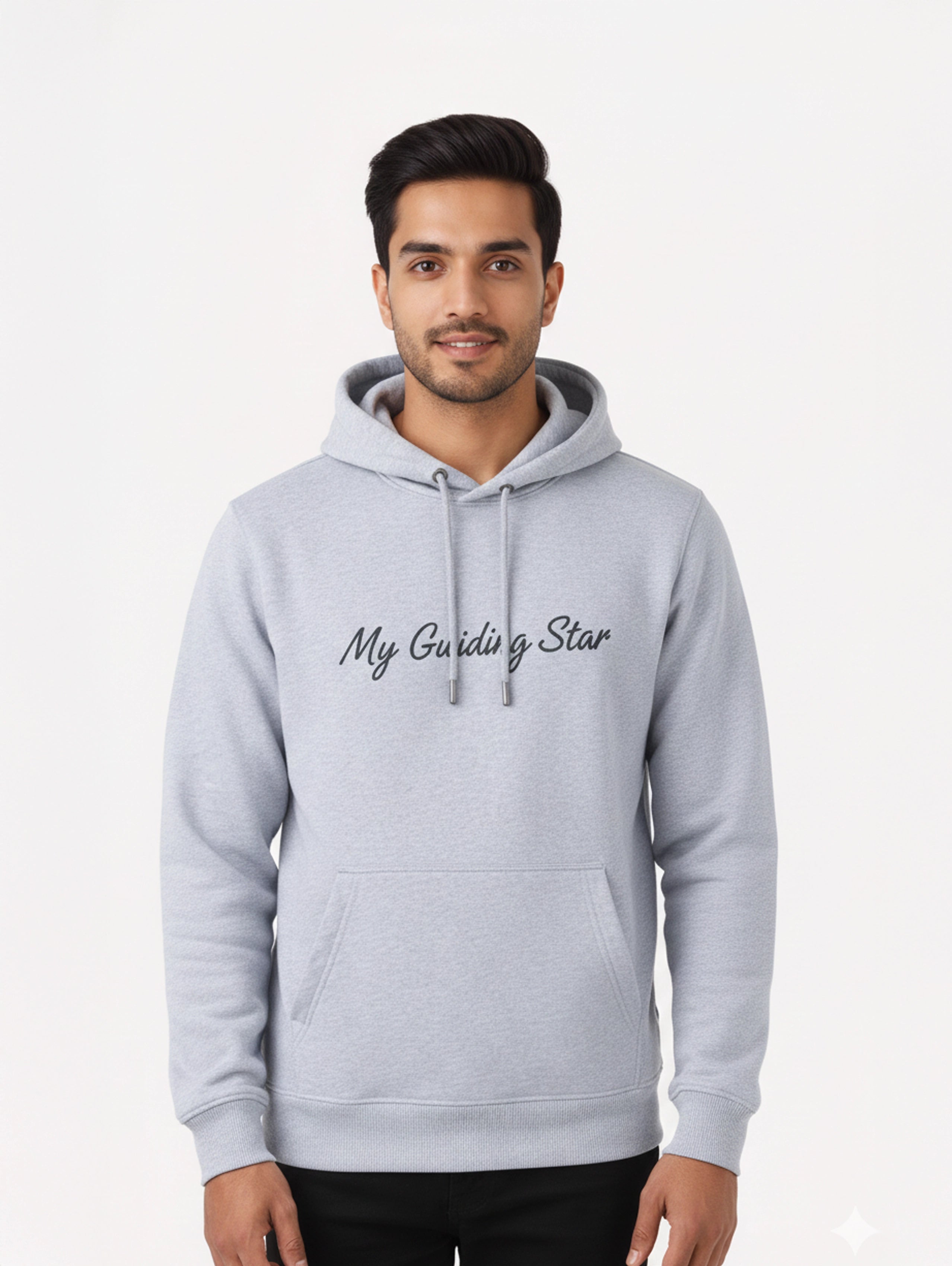 My Guiding Star & My North Star Printed Couple Hoodies- Grey Melange