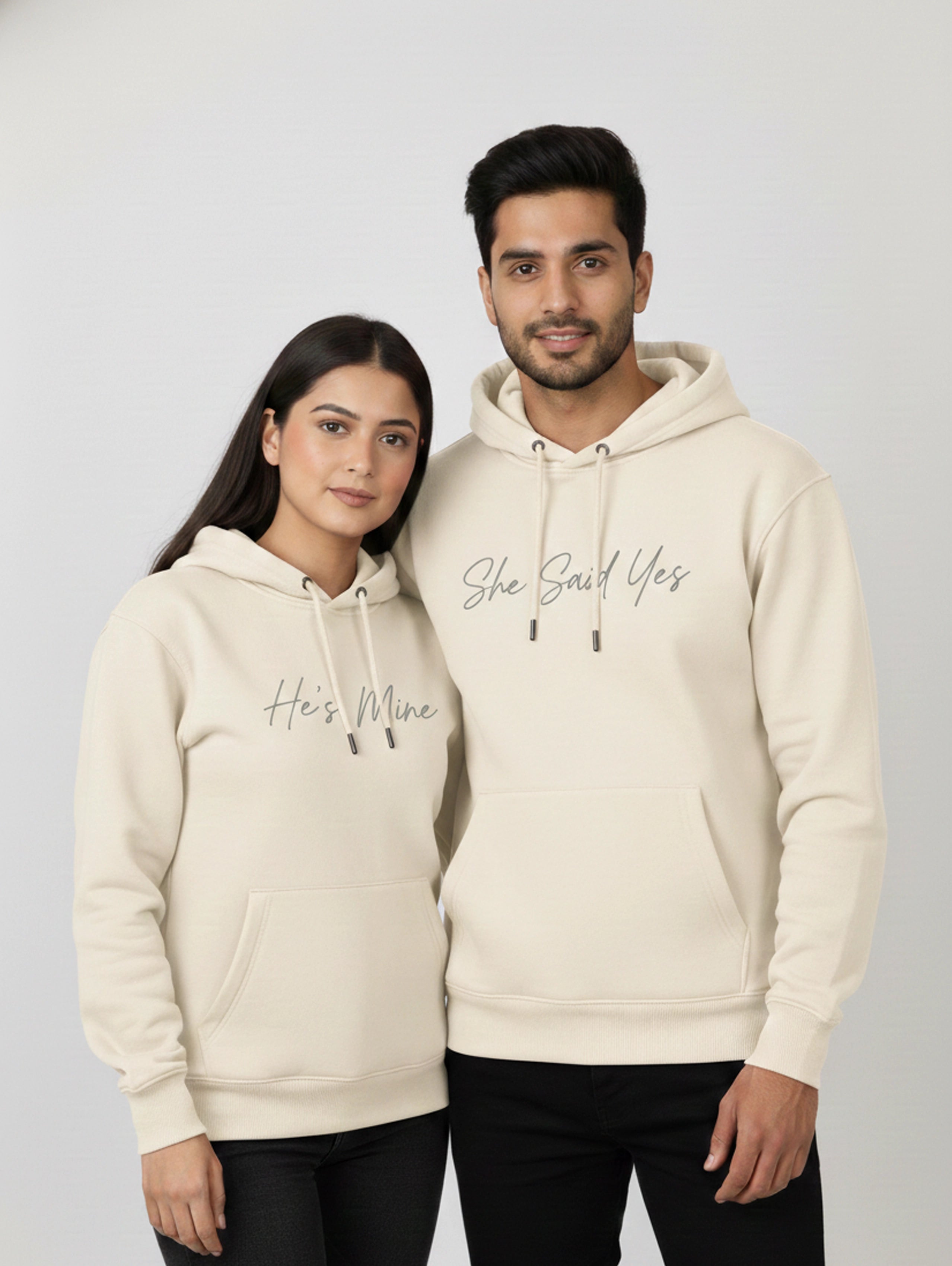 He's Mine & She Said Yes Matching Couple Hoodies - Off White