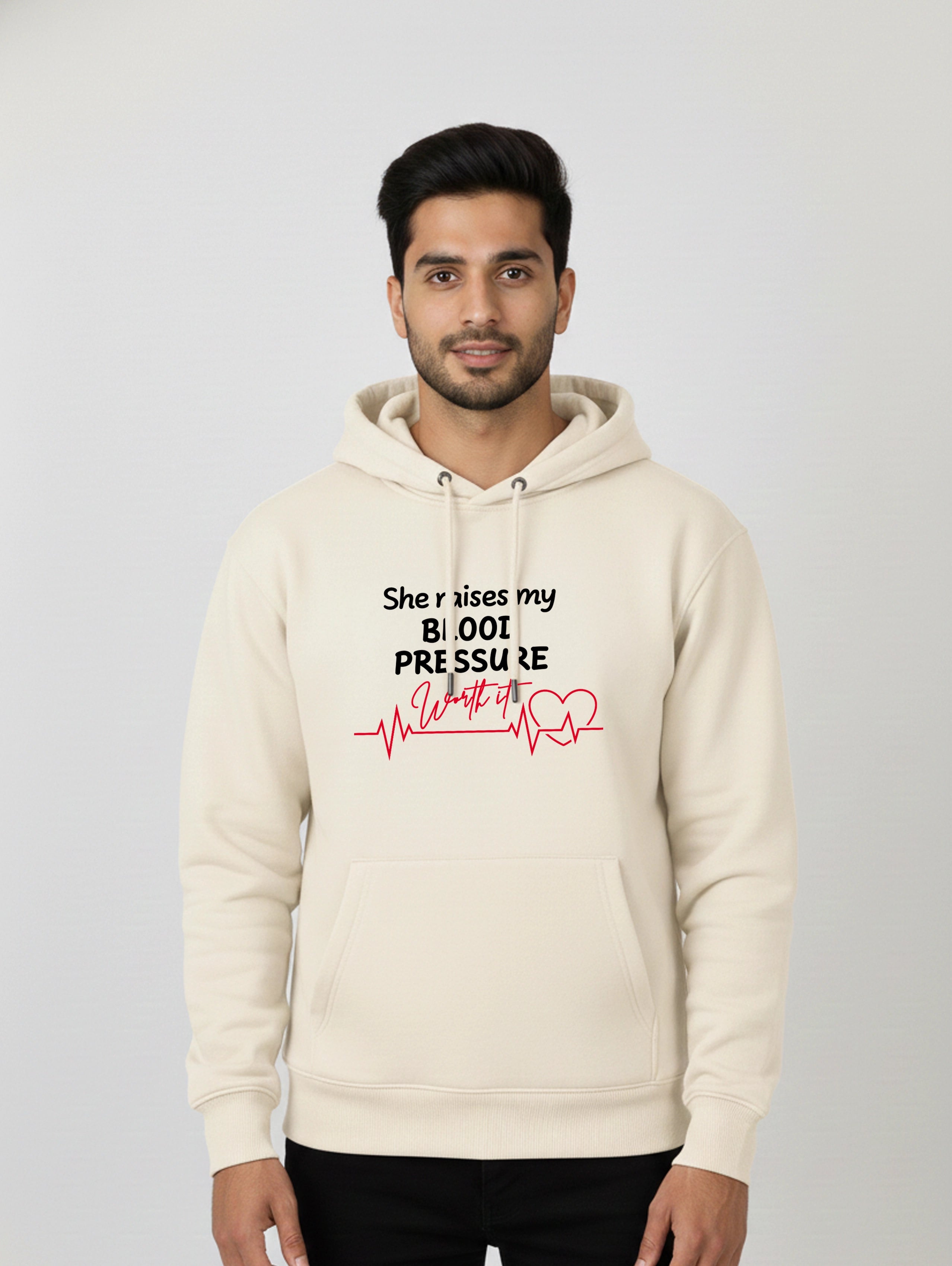 He Still Gives Me Butterflies & She Raises My Blood Pressure Matching Couple Hoodies - Off White