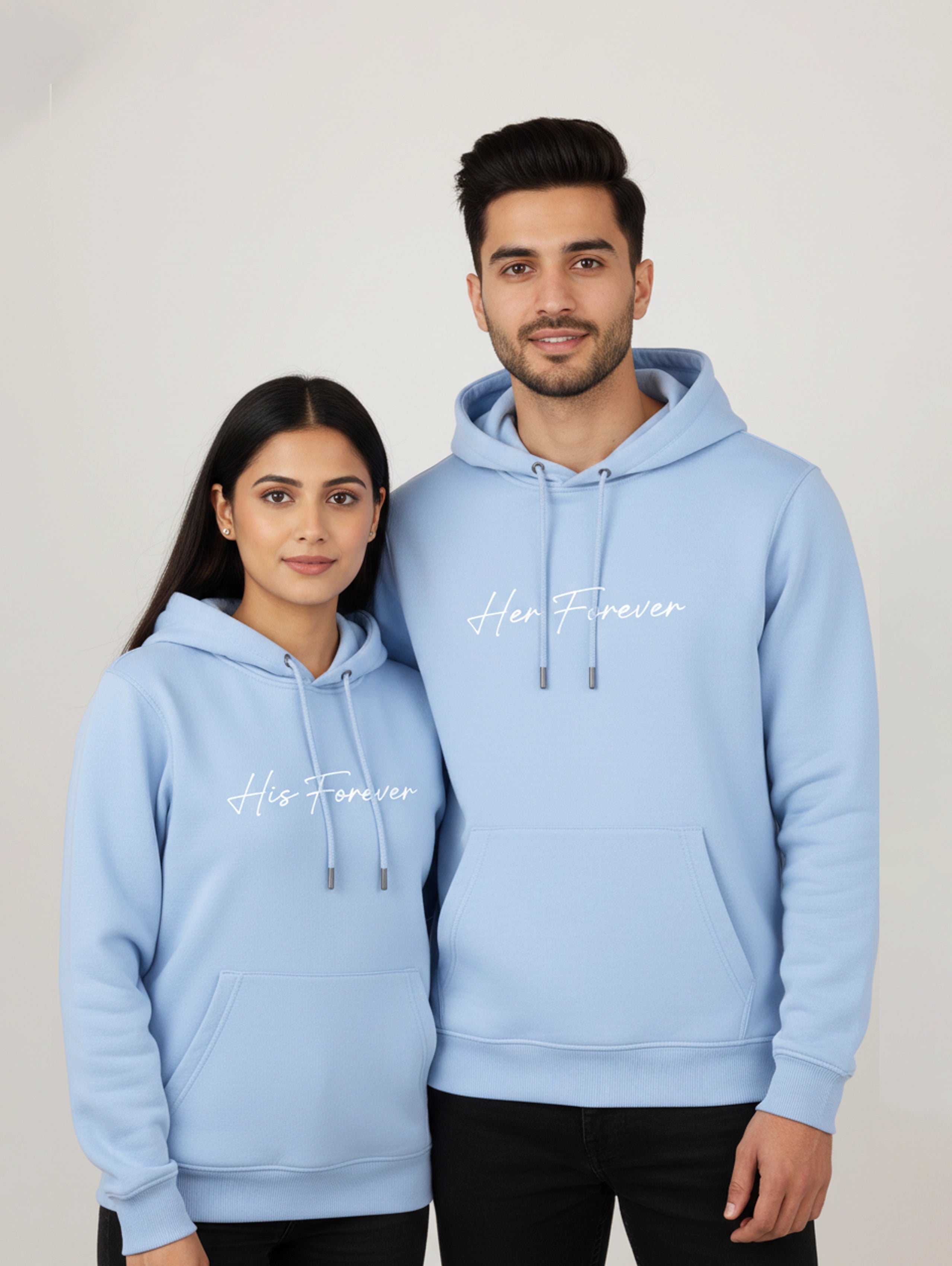 His Forever & Her Forever Matching Couple Hoodies - Sky Blue