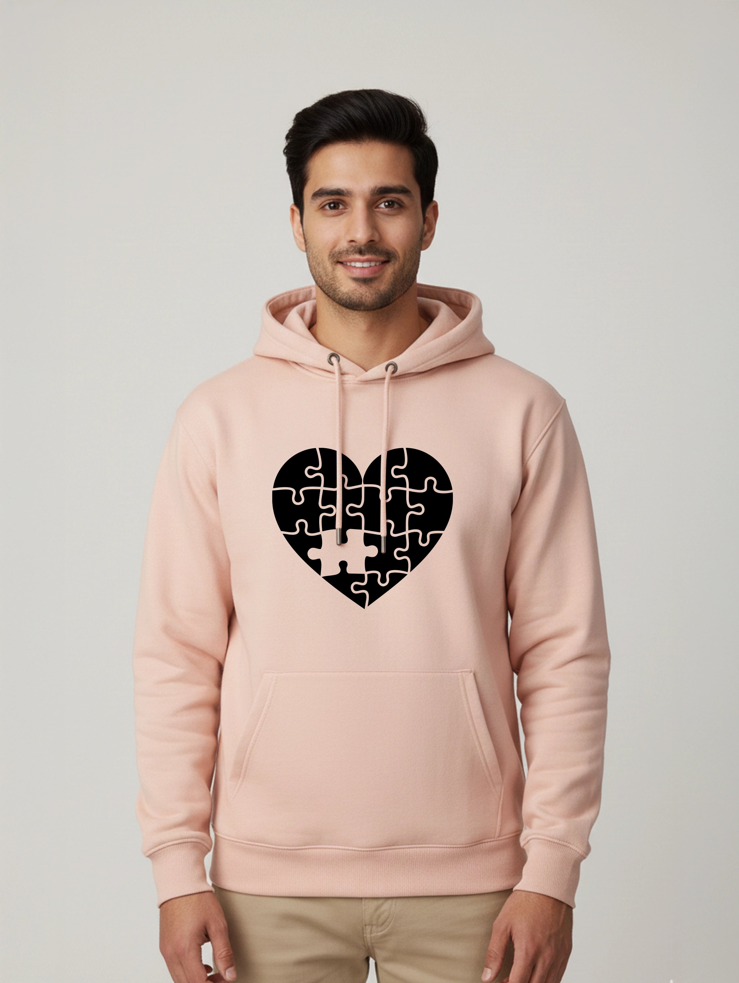 Matching Heart Puzzle Couple Hoodies - Soft Pink