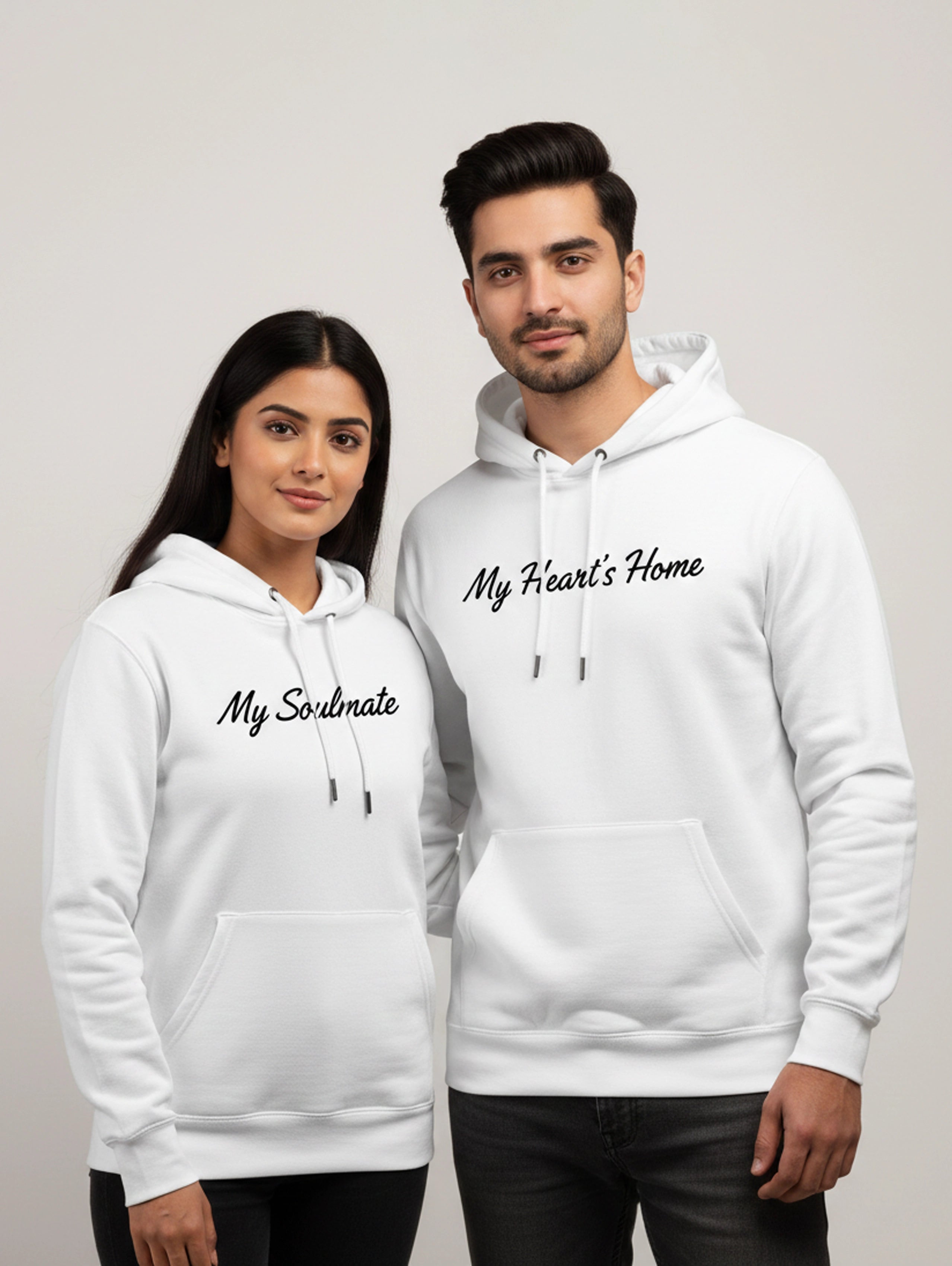 My Soulmate & My Heart's Home Matching Couple Hoodies - White