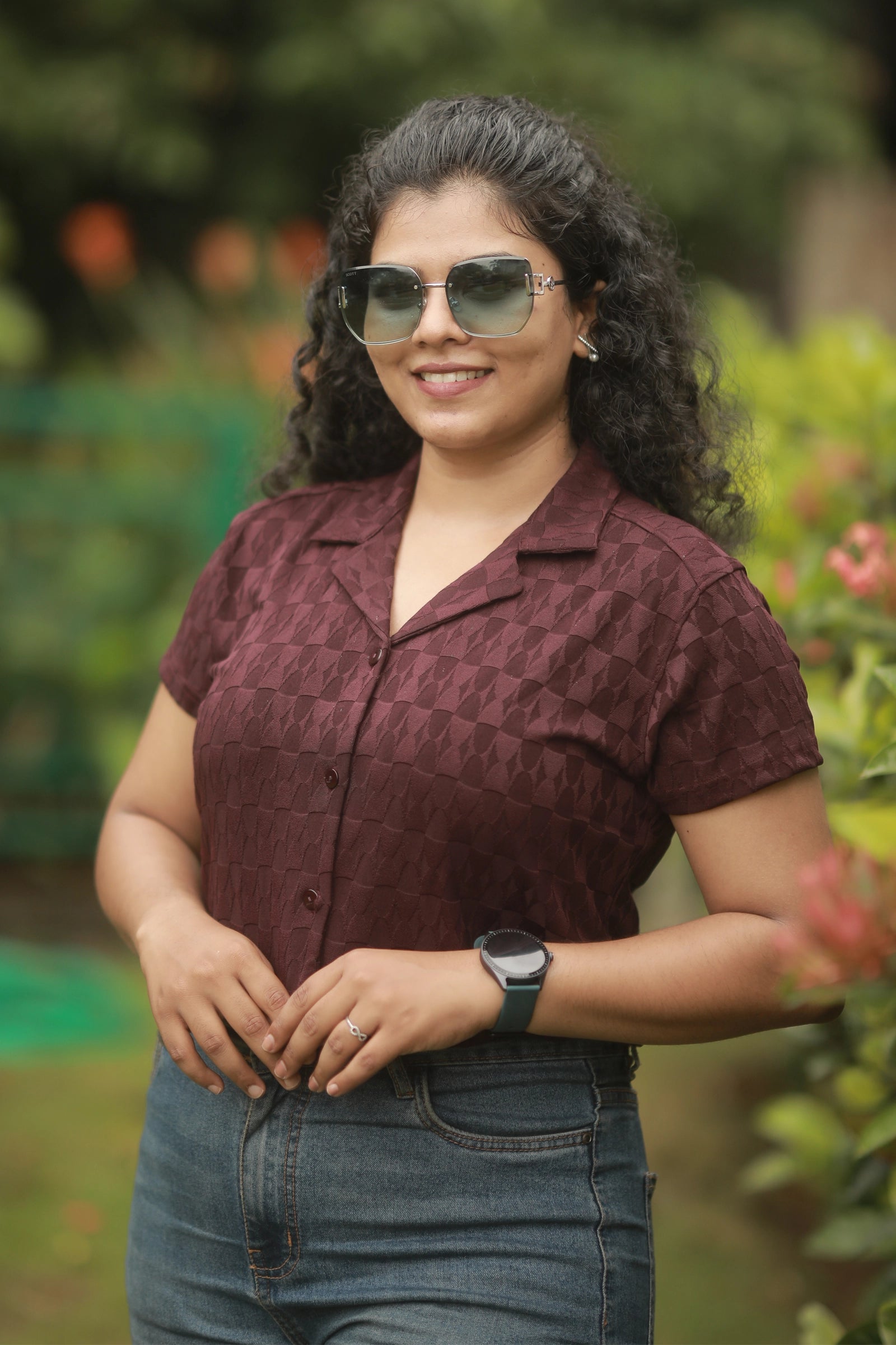 Cuban Maze Ladies Shirt - Wine Red