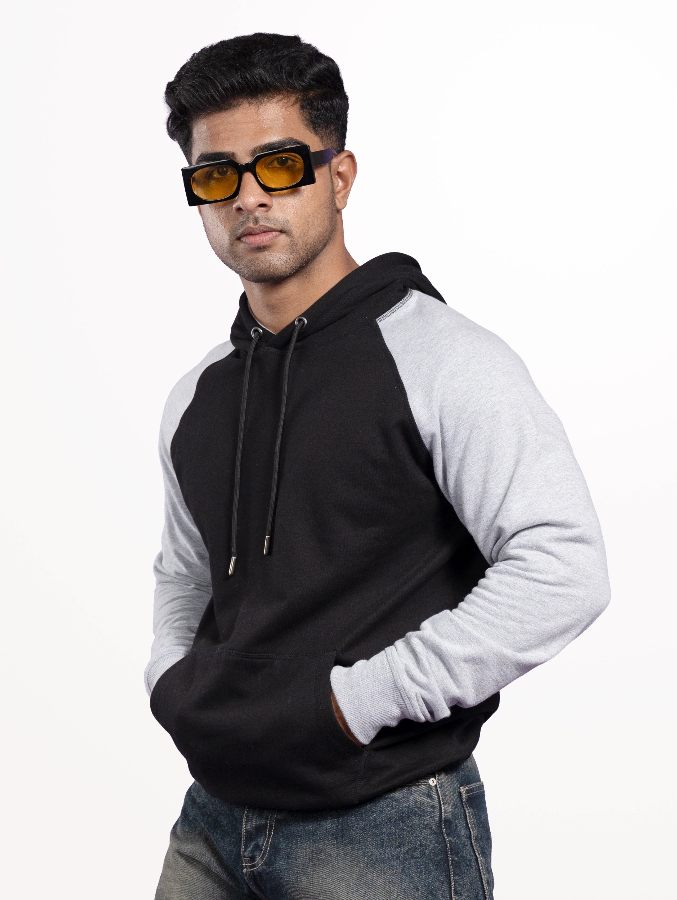 Custom Men’s Classic Raglan Sleeve Pullover Hoodie - Black
