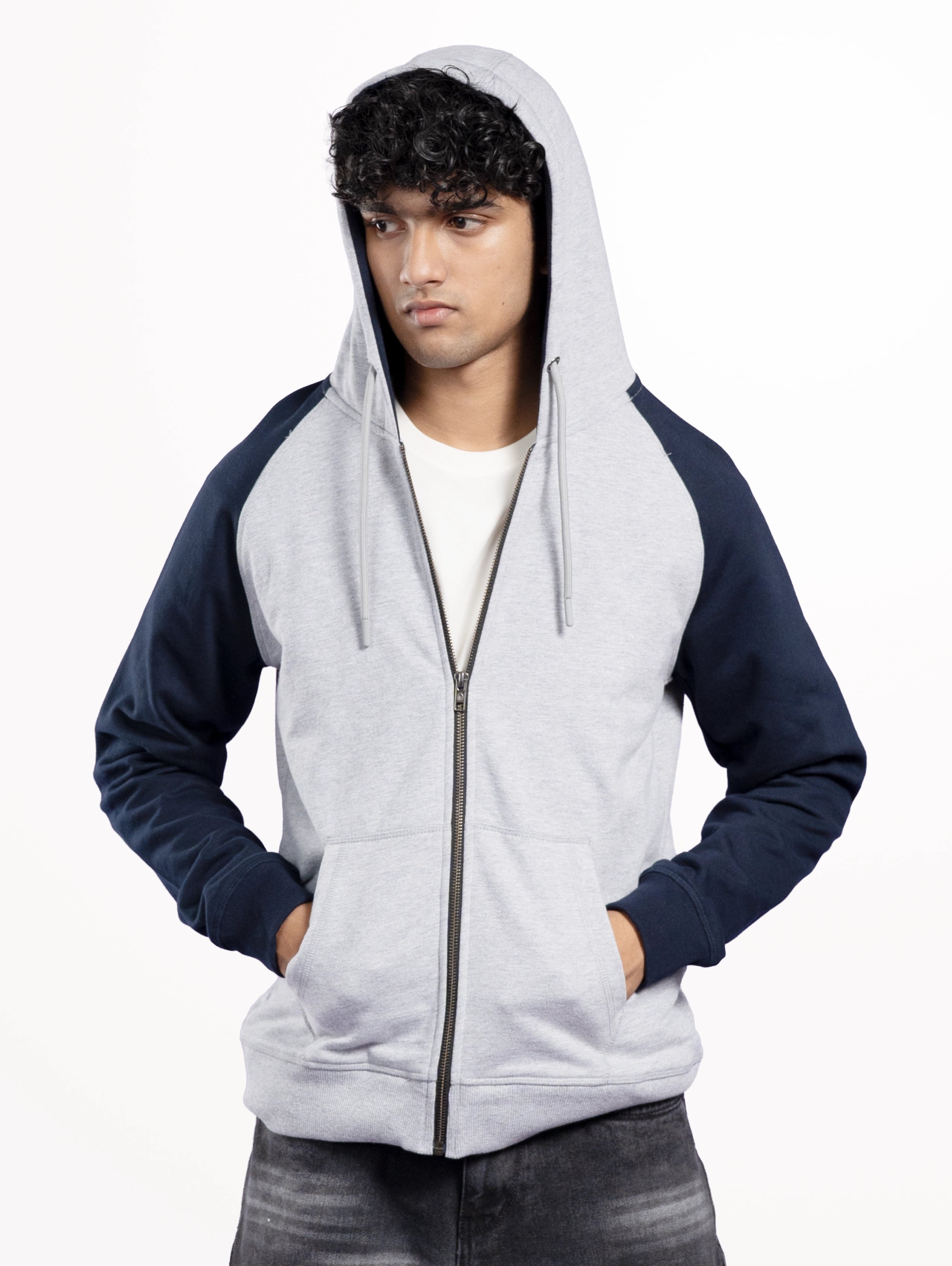 Custom Men’s Classic Raglan Sleeve Zipper Hoodie - Grey Melange