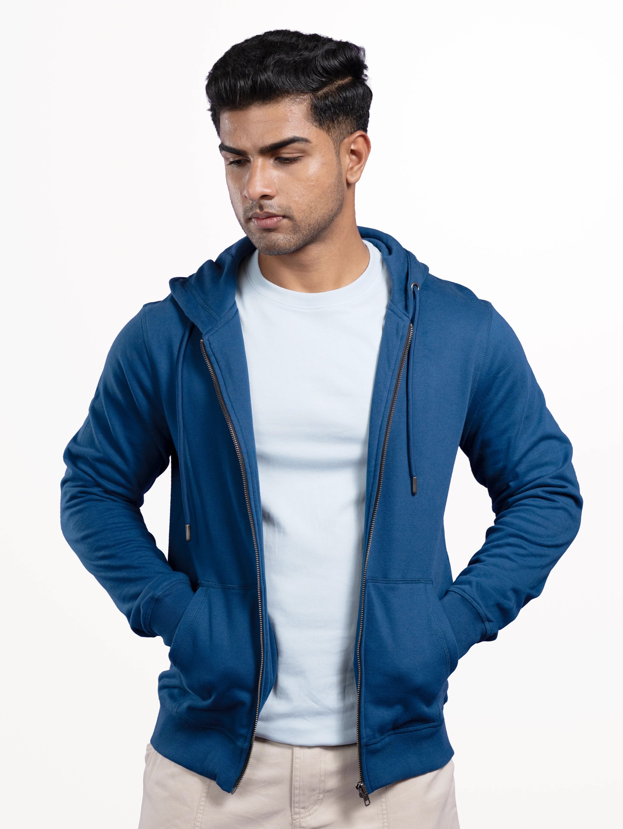 Custom Men’s Classic Zipper Hoodie - Diesel Blue