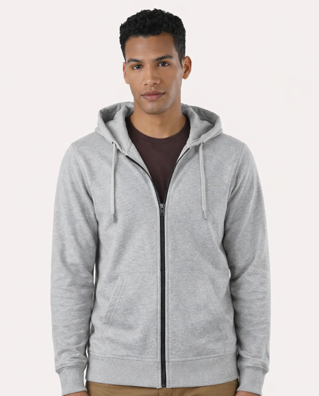 Custom Men’s Classic Zipper Hoodie - Grey Melange