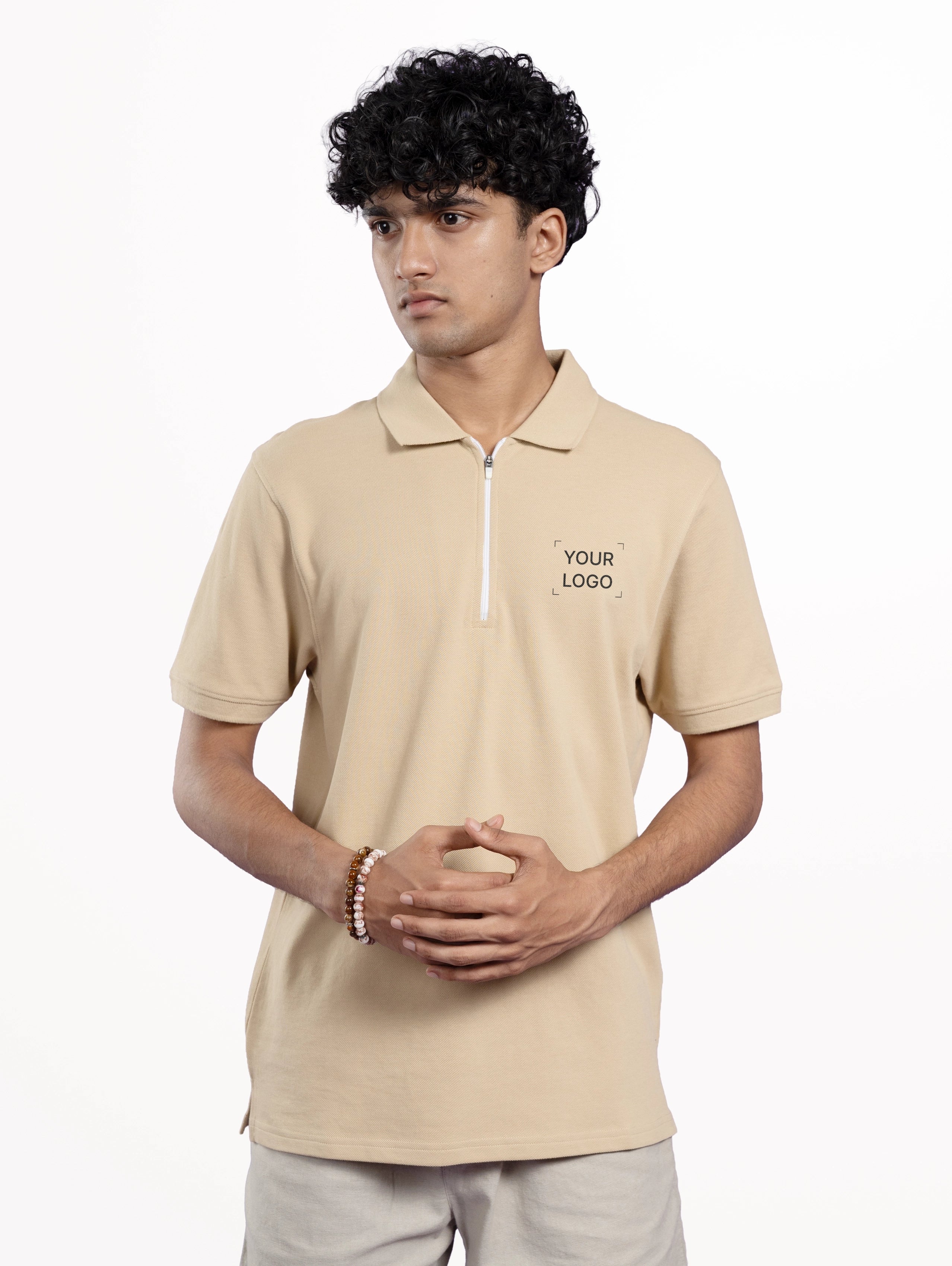Men's Cotton Zipper Polo - Skin