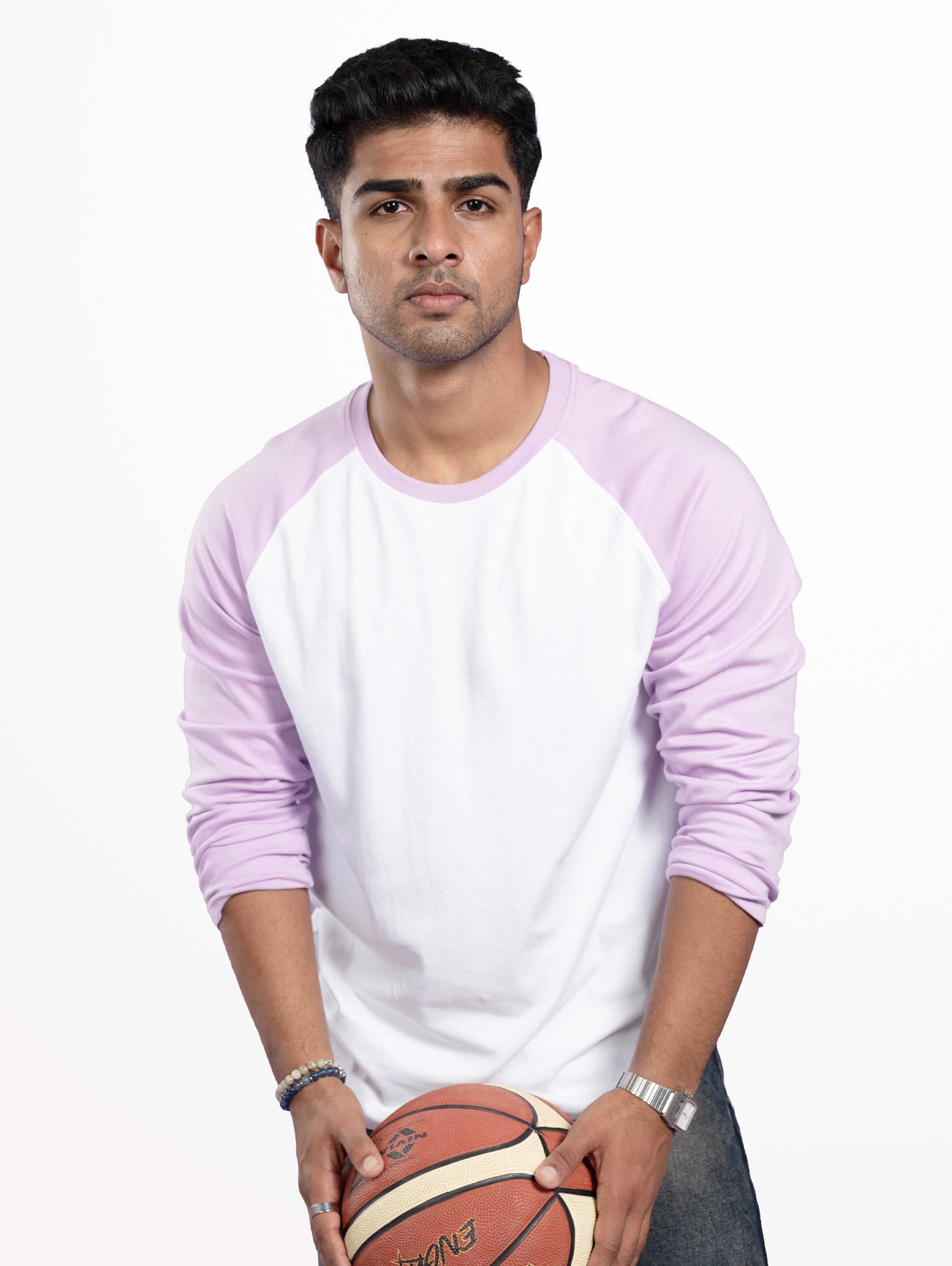 Custom Men’s Cotton Everyday Wear Raglan Round Neck Full Sleeve T-Shirt - White