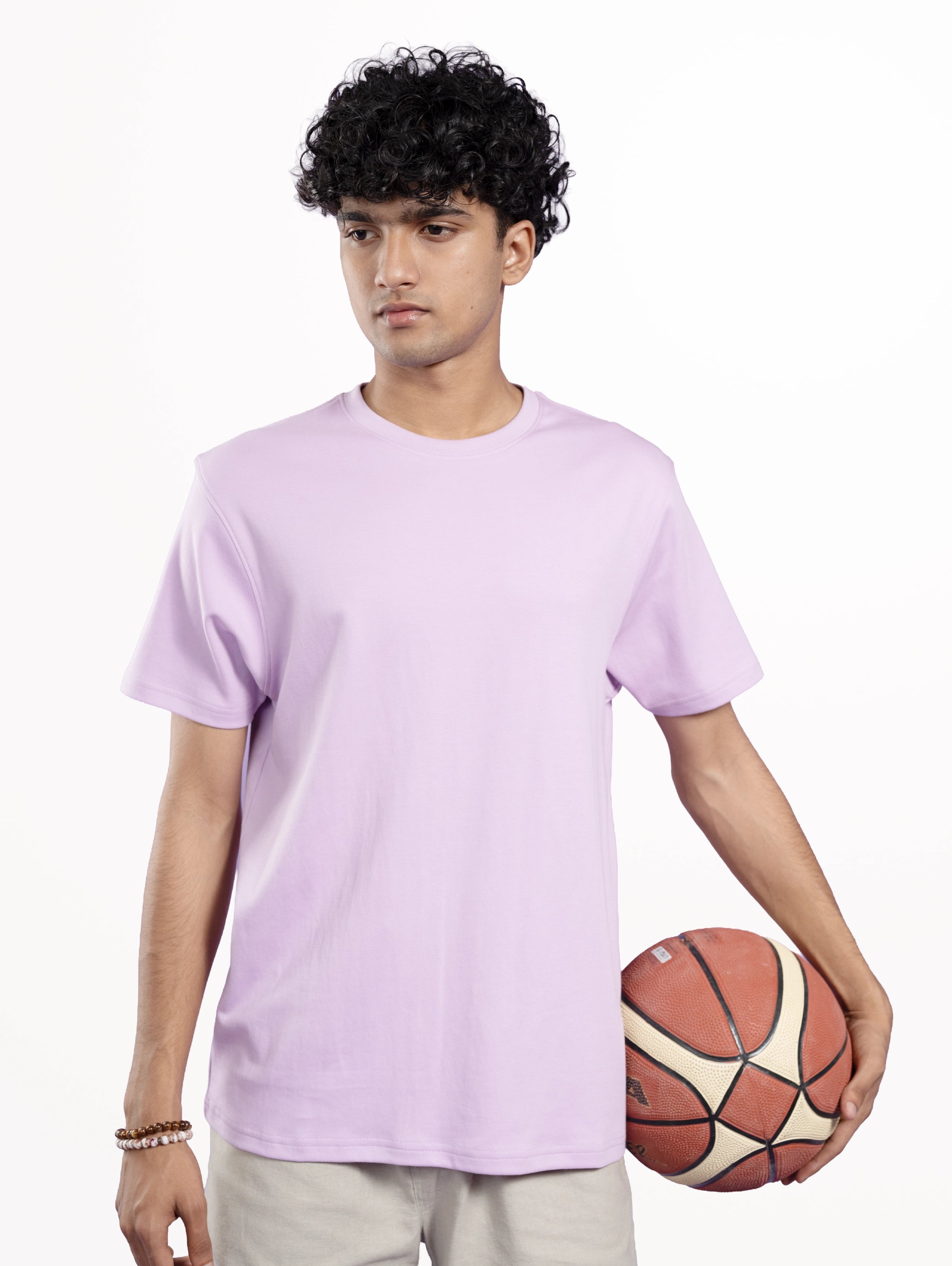 Custom Men’s Cotton Everyday Wear Round Neck Half Sleeve T-Shirt - Lavender