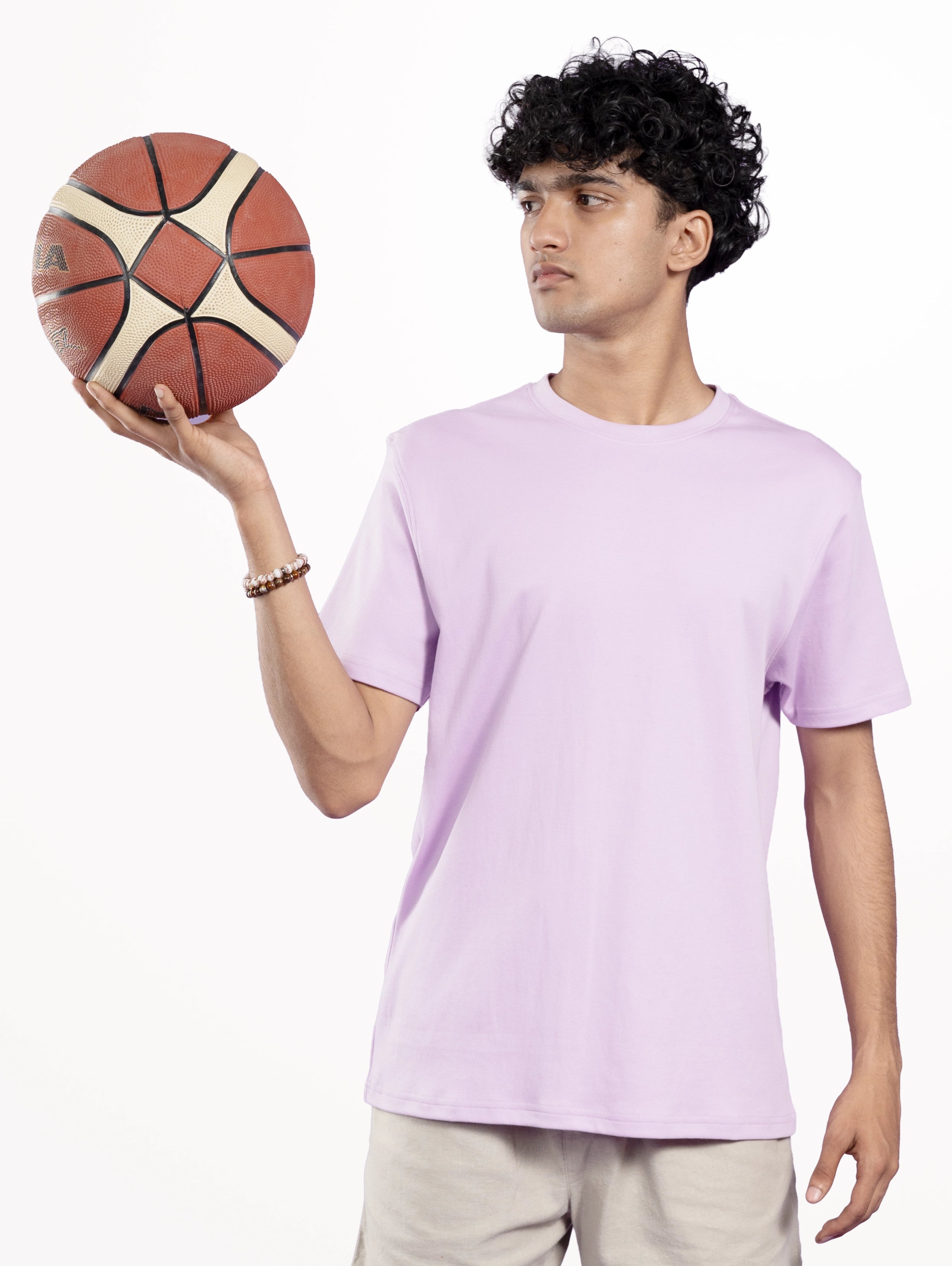 Custom Men’s Cotton Everyday Wear Round Neck Half Sleeve T-Shirt - Lavender
