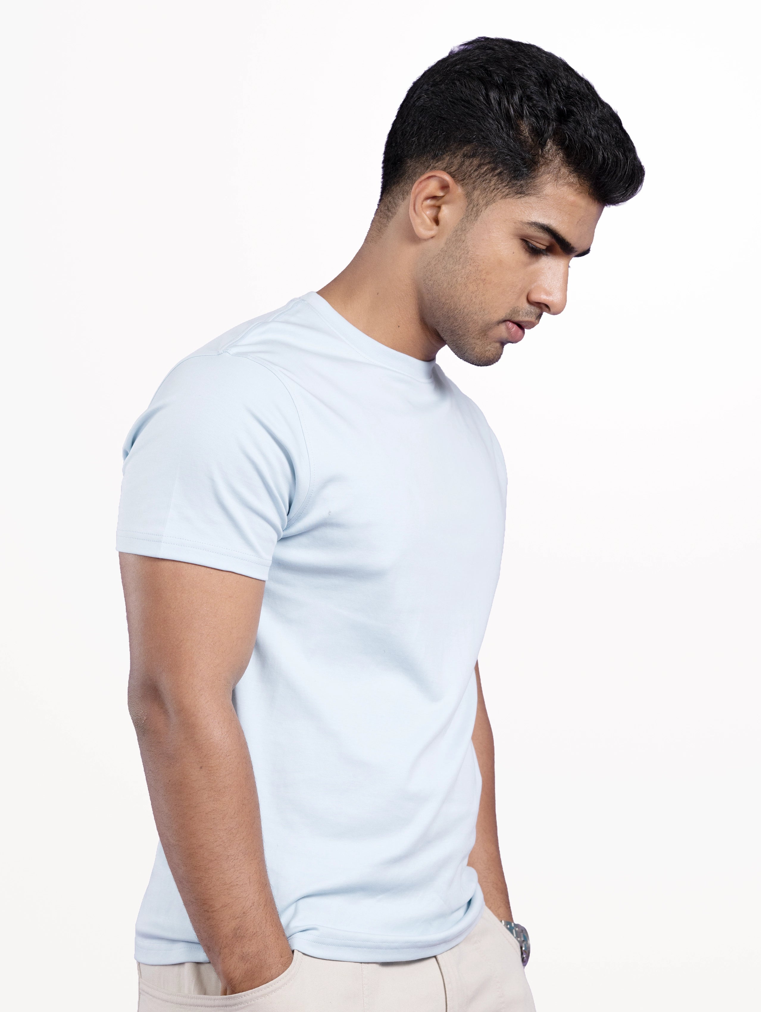 Custom Men’s Cotton Everyday Wear Round Neck Half Sleeve T-Shirt - Light Blue