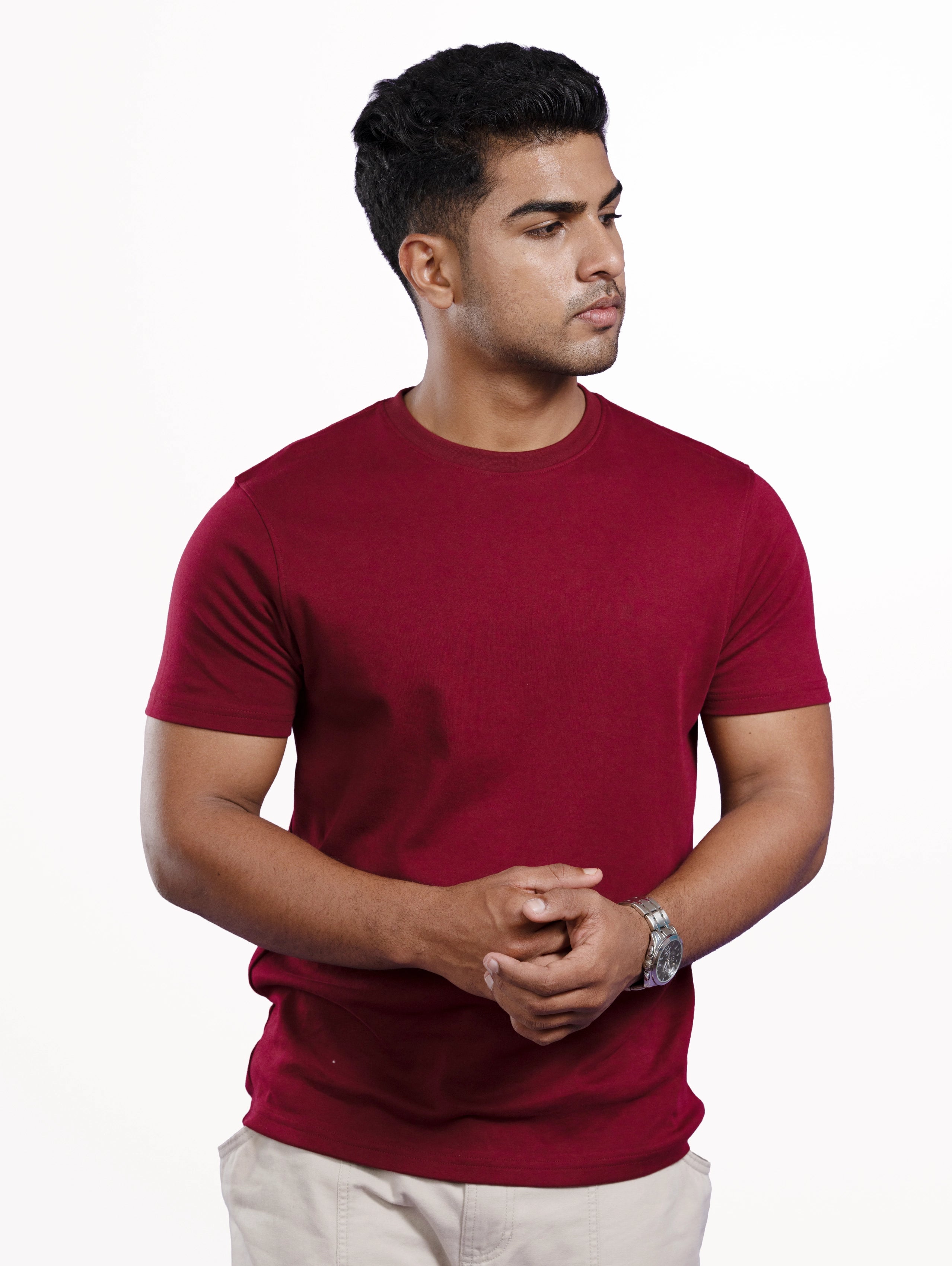 Custom Men’s Cotton Everyday Wear Round Neck Half Sleeve T-Shirt - Maroon