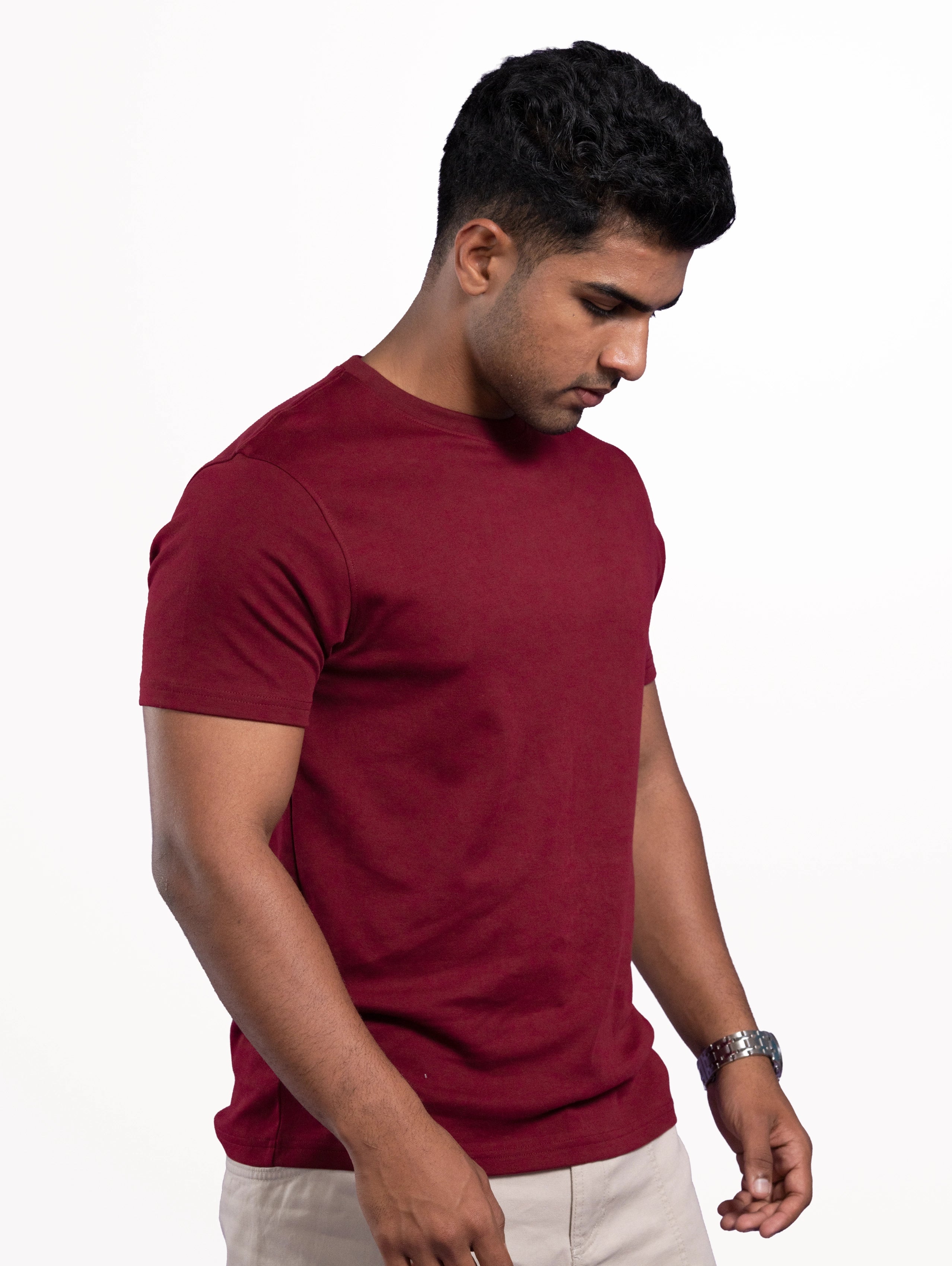 Custom Men’s Cotton Everyday Wear Round Neck Half Sleeve T-Shirt - Maroon
