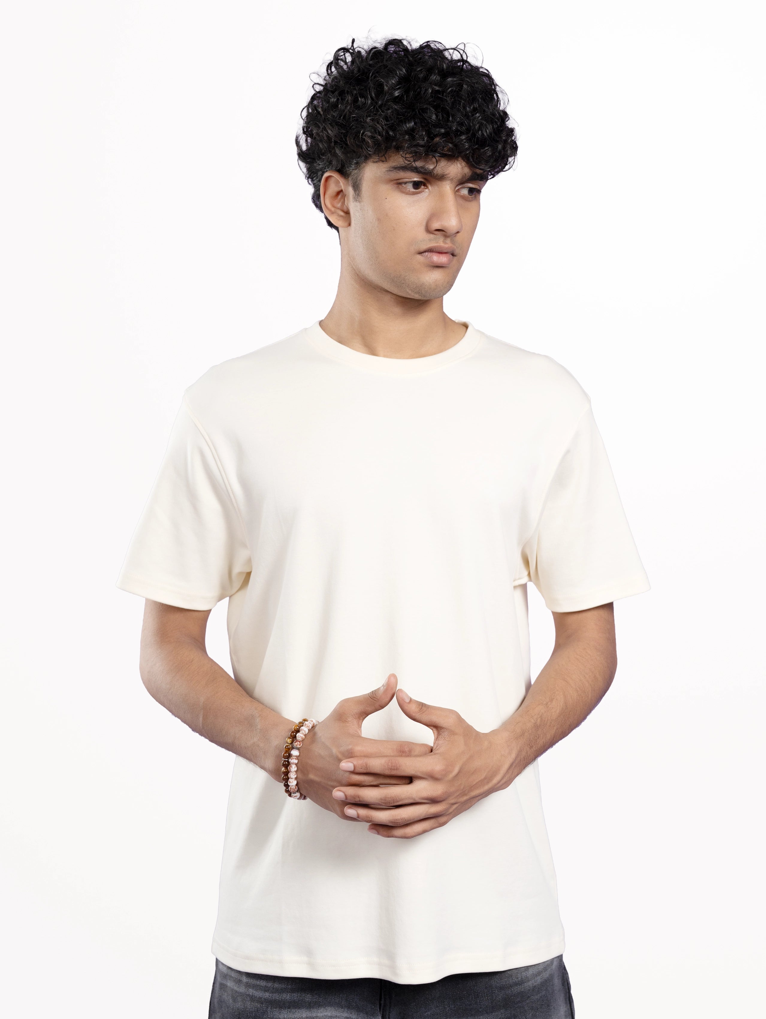Custom Men’s Cotton Everyday Wear Round Neck Half Sleeve T-Shirt - Off White