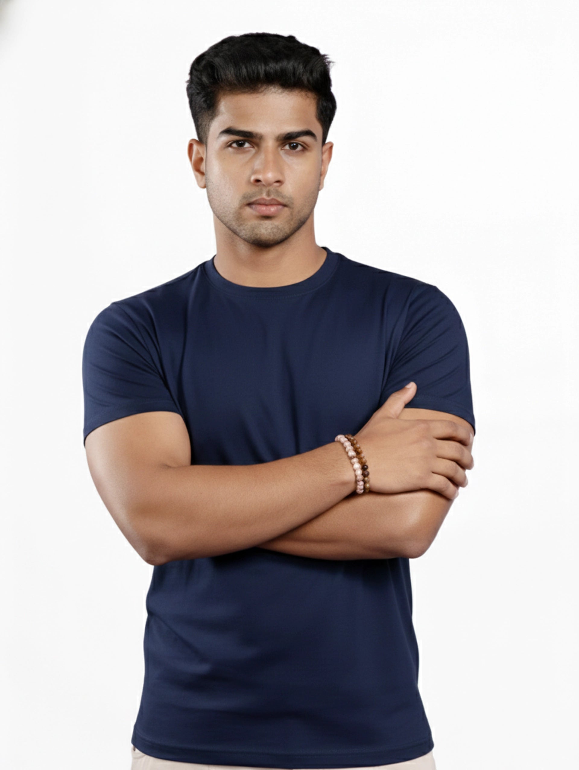 Custom Men’s Cotton Regular Fit Round Neck Half Sleeve T-Shirt - Navy